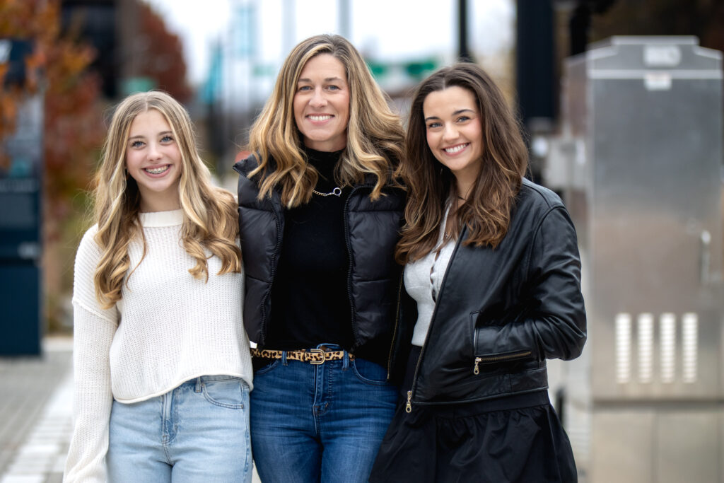 a mom and her two daughters in downtown Lexington