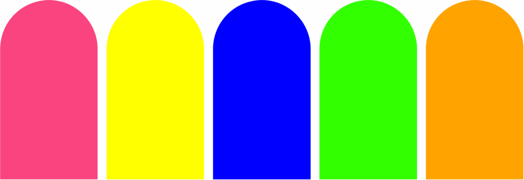 Five swatches of bright, neon colors